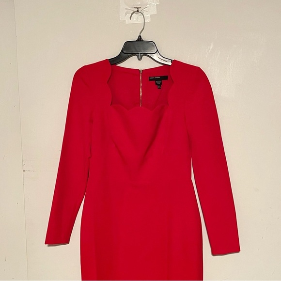 Maggy London Dress Scalloped Neck Long Sleeve Career Evening Cocktail - Picture 3 of 12